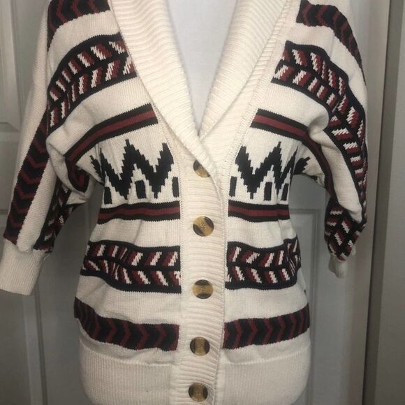 Forever 21 Chunky Grandpa Sweater Cream, Navy, and Red Size Small - Picture 2 of 12